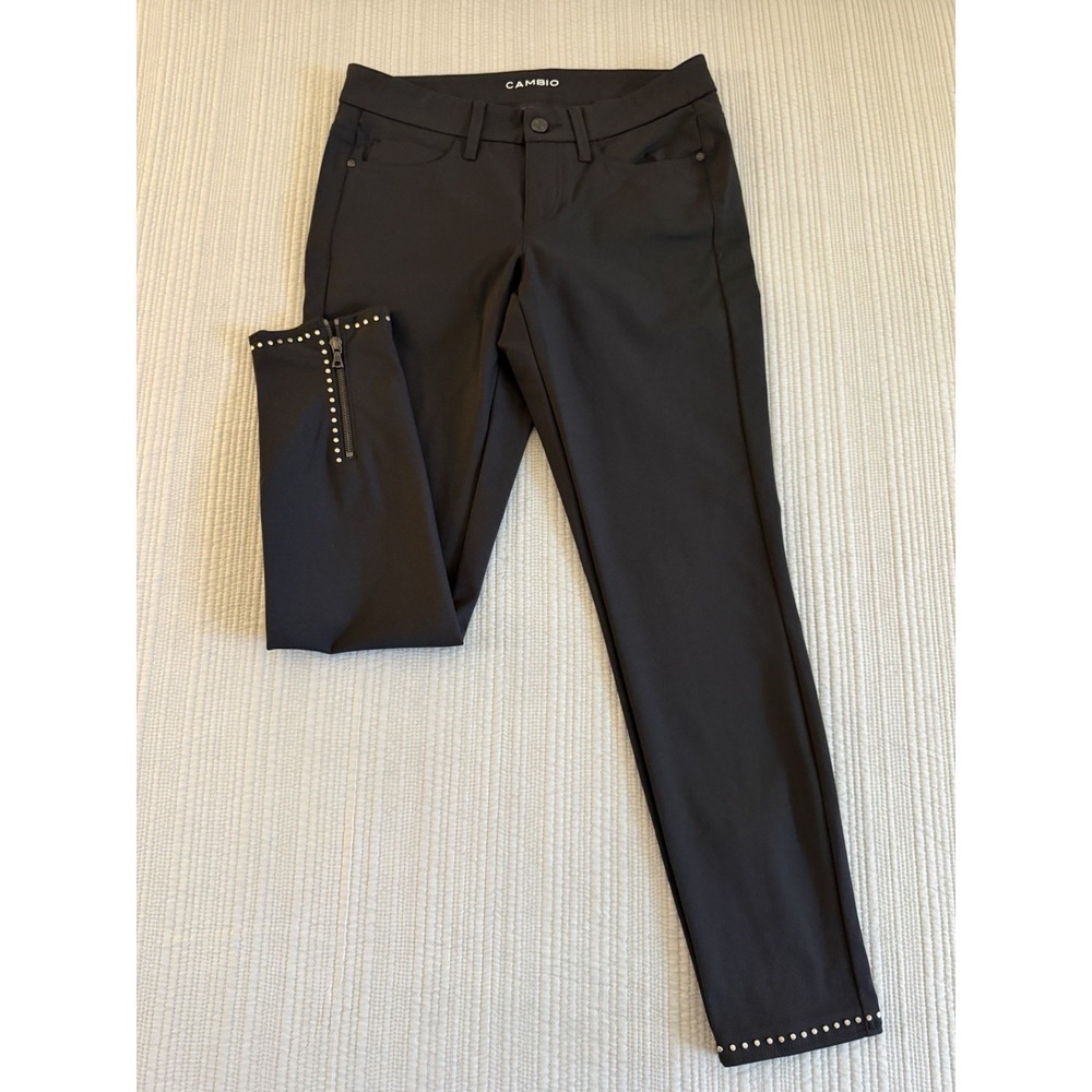 Cambio Cropped Studded Black Stretch Straight‎ Leg Pants  size US6/ EU36